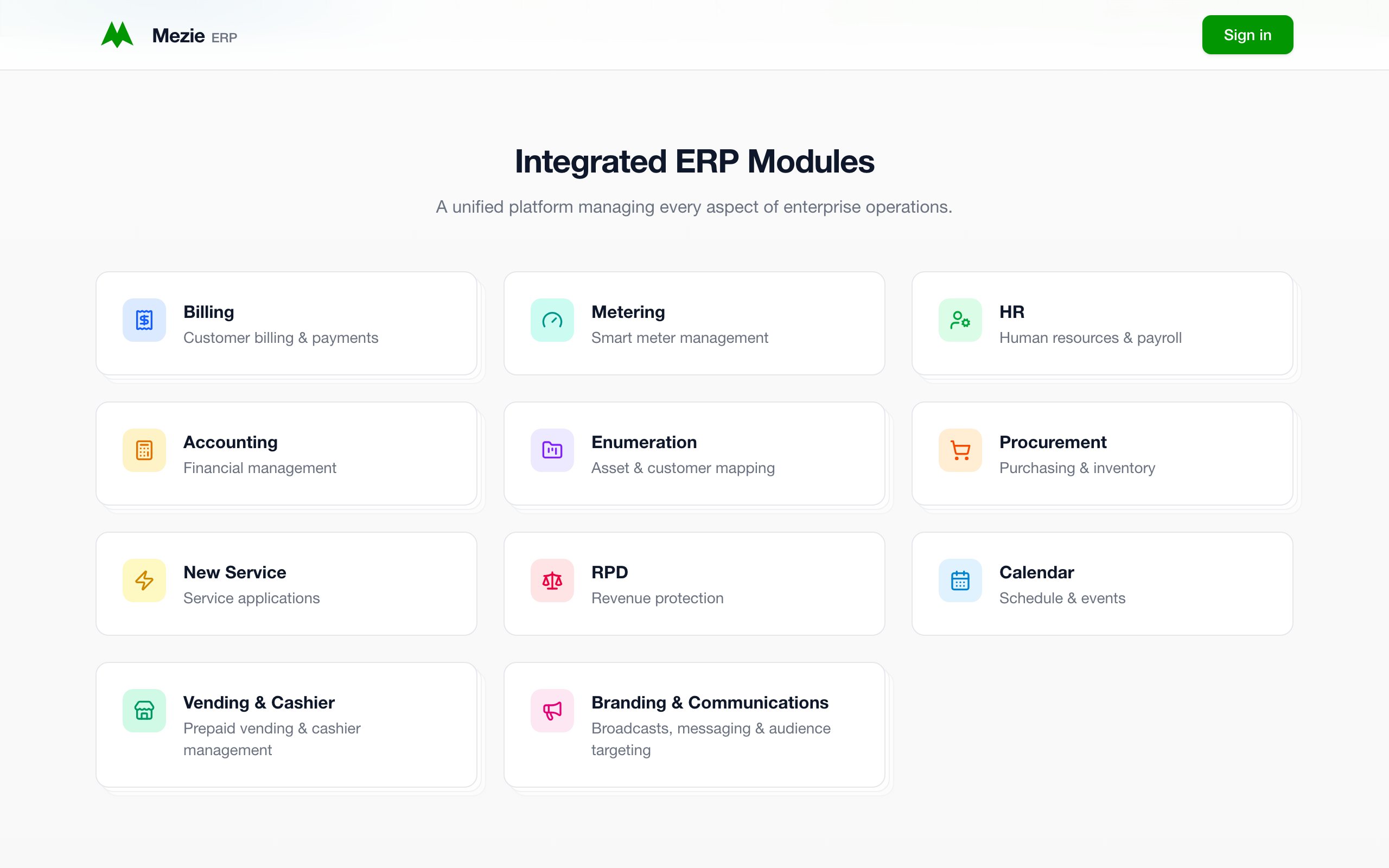 Mezie ERP — One System, Every Department